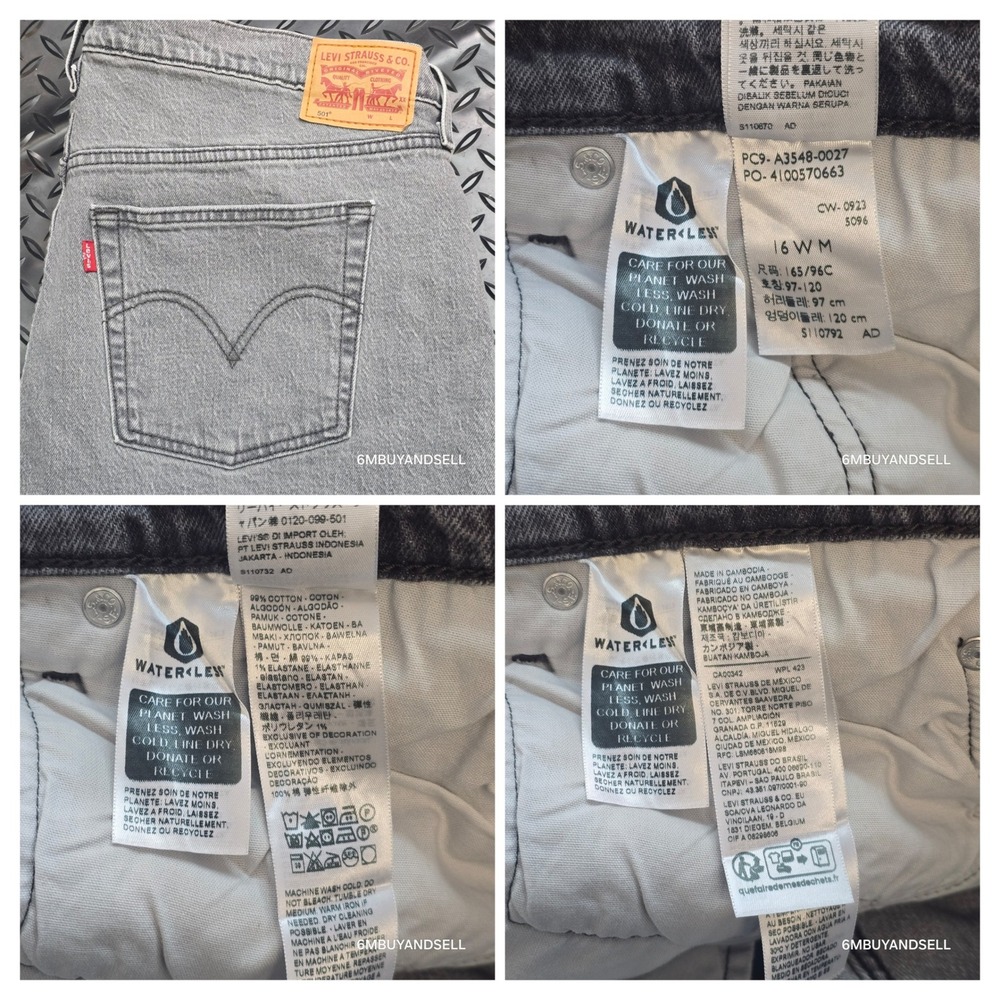 Levis 501 Original Fit Grey Straight Leg Jeans Womens 16W M Button Fly A3548 - Picture 8 of 16